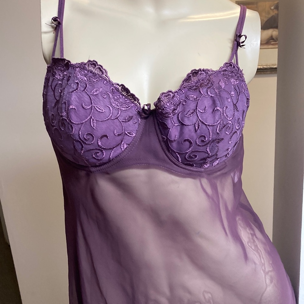 VALEGE Lingerie Sheer Lace Cup Purple Babydoll